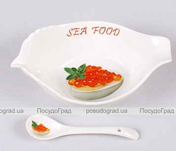 Икорница Bona Sea Food 16см с фарфоровой ложкой