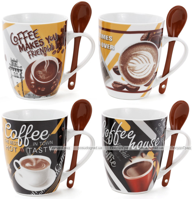 Кружка порцелянова "Coffee in the town" 350мл з керамічною ложкою
