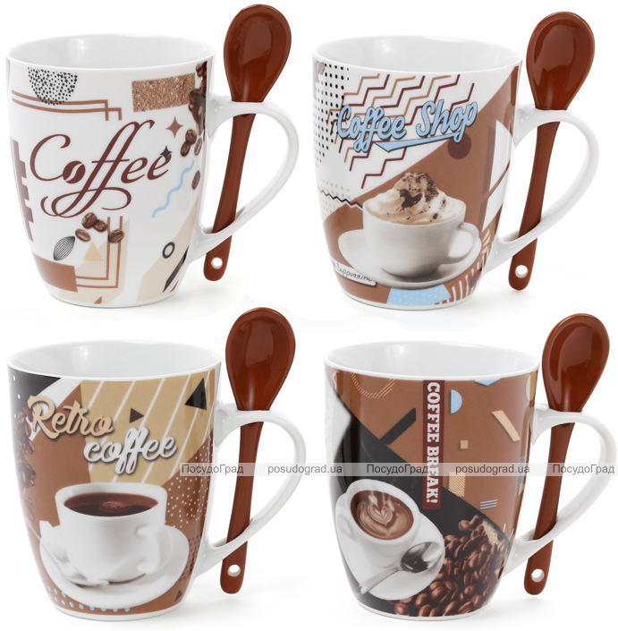 Кружка порцелянова "Retro Coffee" 350мл з керамічної ложкою
