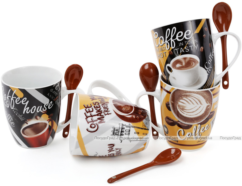 Кружка порцелянова "Coffee in the town" 350мл з керамічної ложкою, в подарунковій коробці