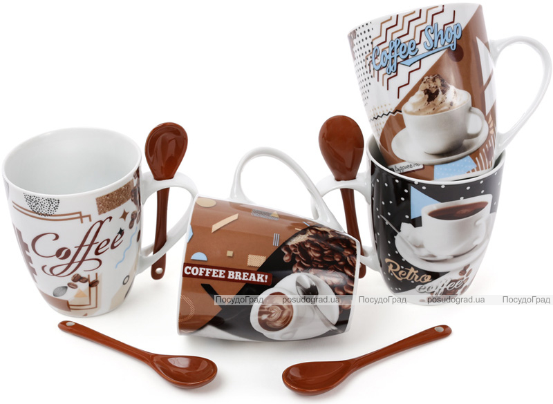 Кружка порцелянова "Retro Coffee" 350мл з керамічної ложкою, в подарунковій коробці