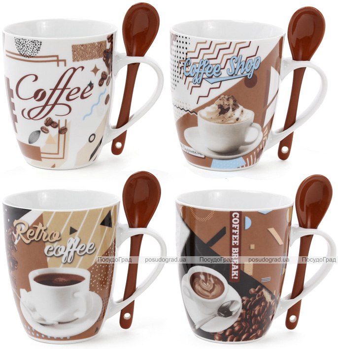 Кружка порцелянова "Retro Coffee" 350мл з керамічної ложкою, в подарунковій коробці