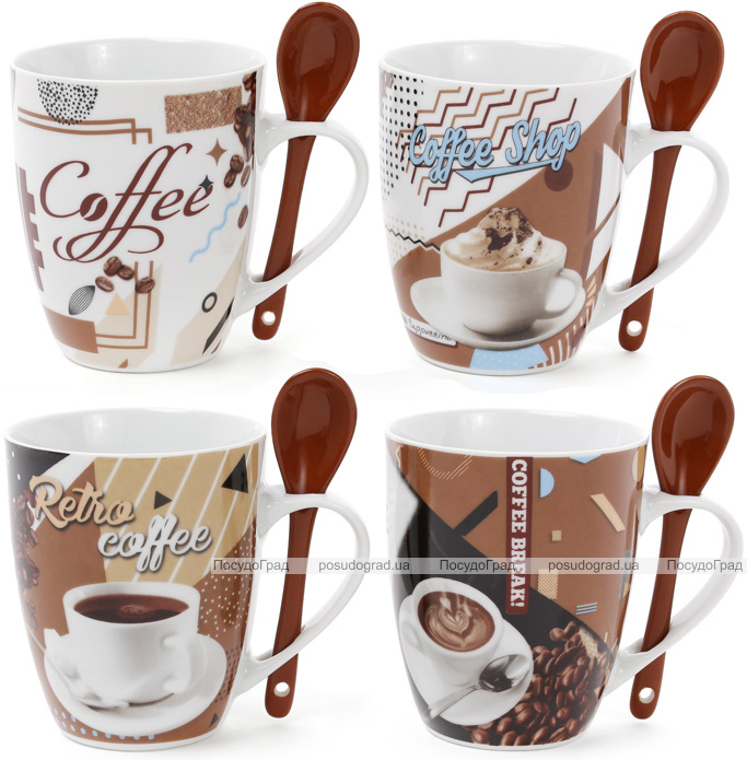 Набір 2 кружки "Retro Coffee" 350мл з керамічними ложками, в подарунковій коробці