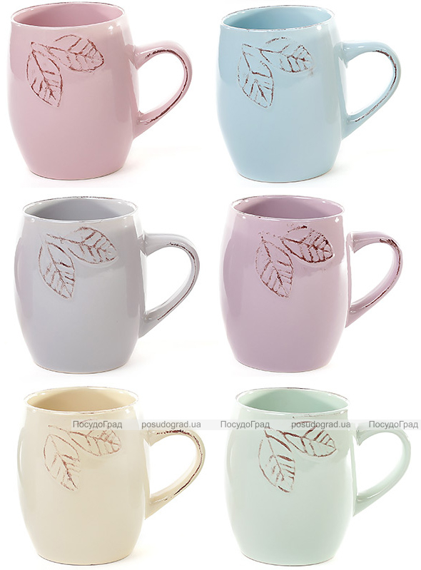 Набор 6 керамических кружек Shabby Chic "Листик" 450мл, цветные