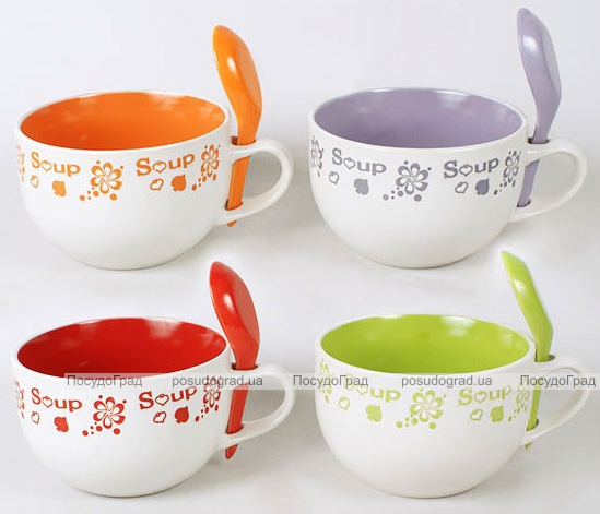 Кружка-бульонница "Bona Cup SOUP" 750мл с керамической ложкой