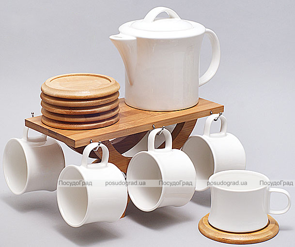 Набор для чая и кофе Ceram-Bamboo 150мл 13 предметов на бамбуковой подставке