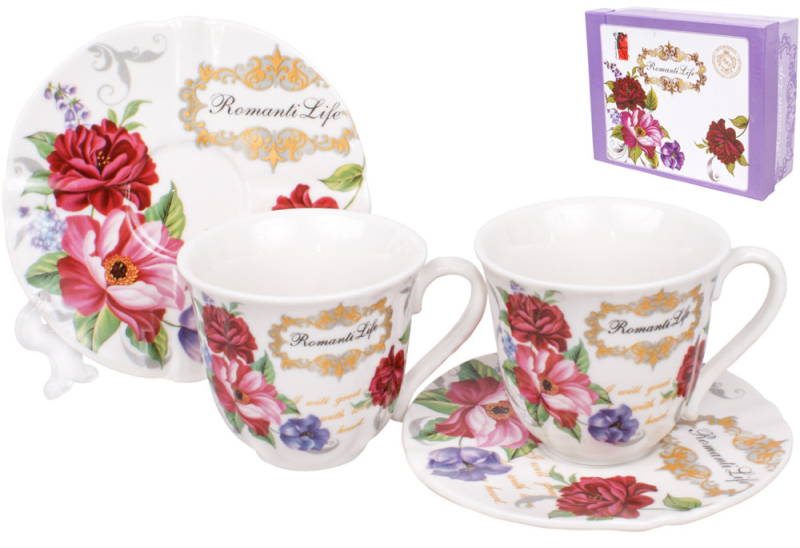 Кофейный набор Romantic Life E98 2 чашки 90мл и 2 блюдца