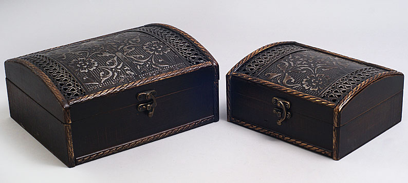 Набір з двох дерев'яних шкатулок "Скринька Темний Ажур", 22x18x10см і 18x14x8см