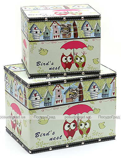 Набір з двох дерев'яних шкатулок "Стефані Owls", 32x24x24см і 24x20x20см