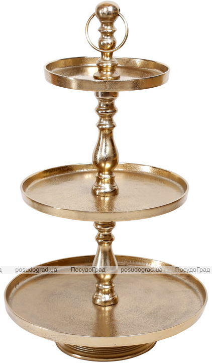 Блюдо фуршетная стойка "Amber" 3 яруса Ø25/Ø35/Ø45см, высота 75см, металл, золото антик