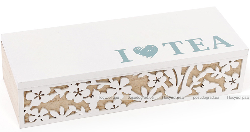 Коробка-шкатулка "I Love Tea" для чаю та цукру 3-х секційна 24x9x6см