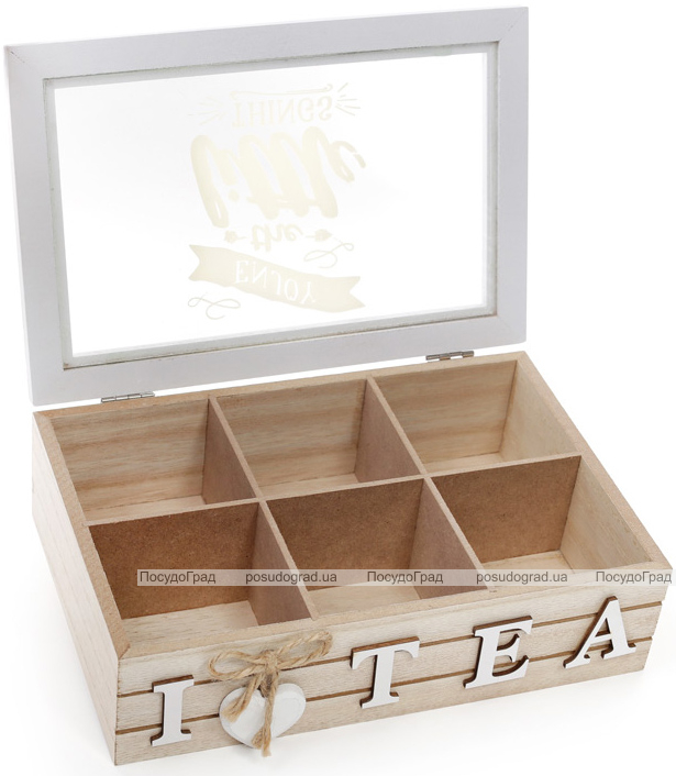 Коробка-шкатулка "I Love Tea" для чаю та цукру 6-ти секційна 24x16x7см