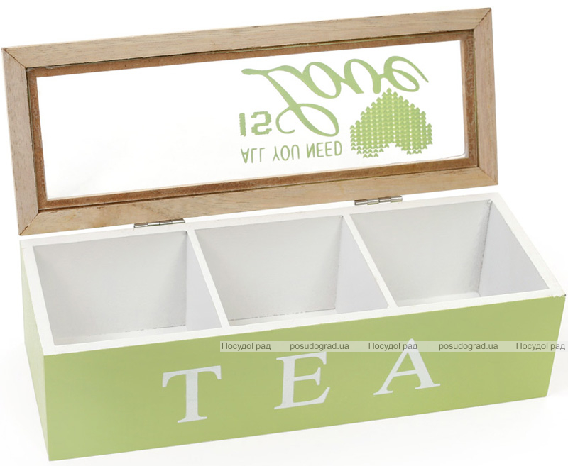 Коробка-шкатулка "I Love Tea" для чаю та цукру 3-х секційна 24x9x7см