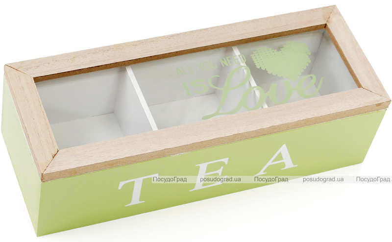 Коробка-шкатулка "I Love Tea" для чаю та цукру 3-х секційна 24x9x7см