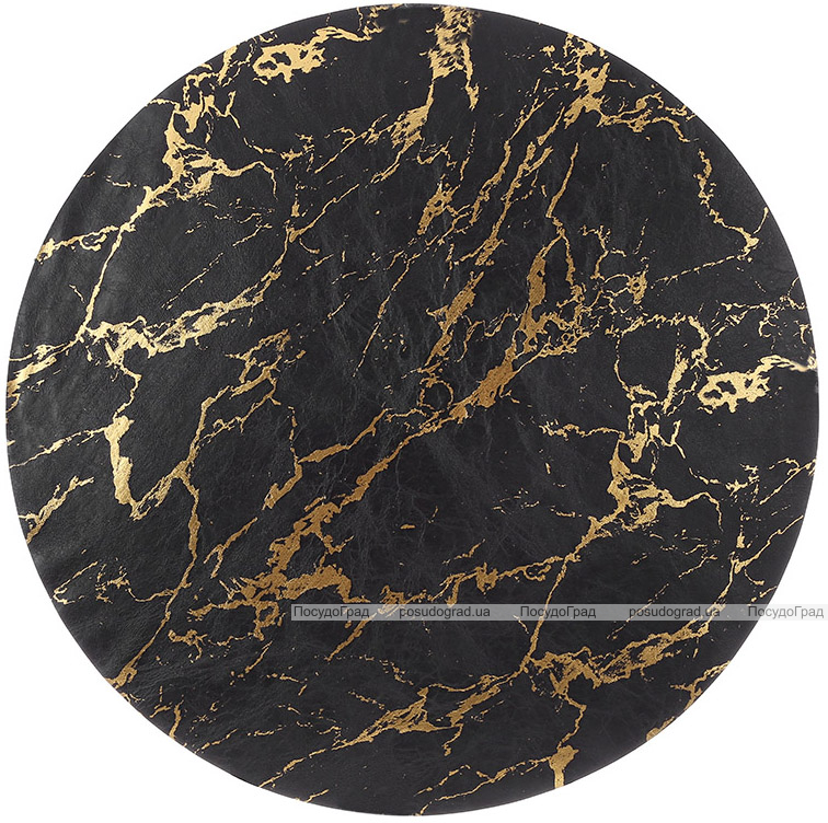 Набор 4 сервировочных коврика Marble Черный с Золотом Ø38см, плейсмат (подтарельники)
