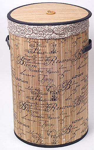 Кошик для білизни "Bamboo Tube" циліндрична, "Написи", складна, висота 55см
