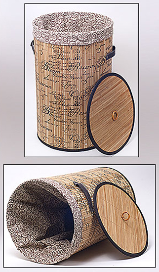 Кошик для білизни "Bamboo Tube" циліндрична, "Написи", складна, висота 55см