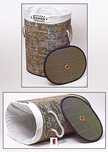 Кошик для білизни "Bamboo Tube" овальна "Написи чорно-білі", складна, висота 55см