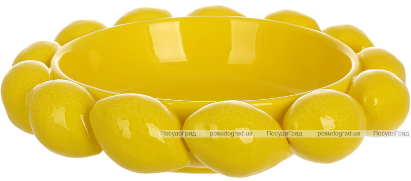 Фруктівниця порцелянова "Lemon" Ø24х6см з рельєфним декором, жовті лимони