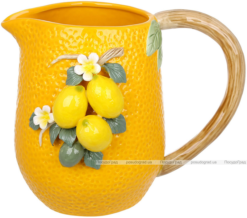 Ваза-глечик порцелянова "Lemon" 26х19х21см з рельєфним декором, жовта