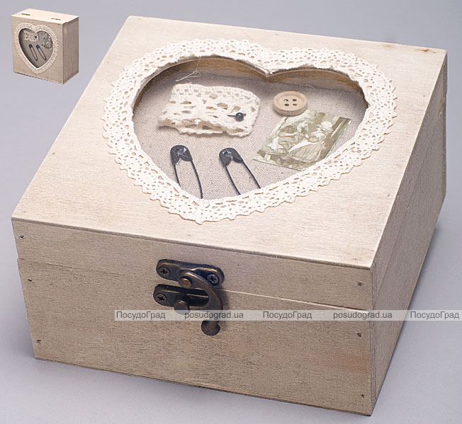 Дерев'яна шкатулка "Шарлотта Рукодільниця Сердечко Міні", 15x15x8см