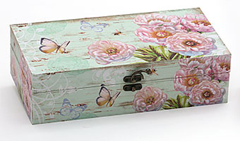 Деревянная шкатулка "Стефани Flowers and Butterflies Turquoise", 29x15x8см