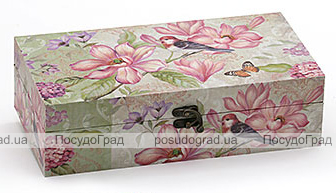 Дерев'яна шкатулка "Стефані Flowers and Birds Lime background Design 1", 29x15x8см