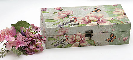 Деревянная шкатулка "Стефани Flowers and Birds Lime background Design 2", 29x15x8см