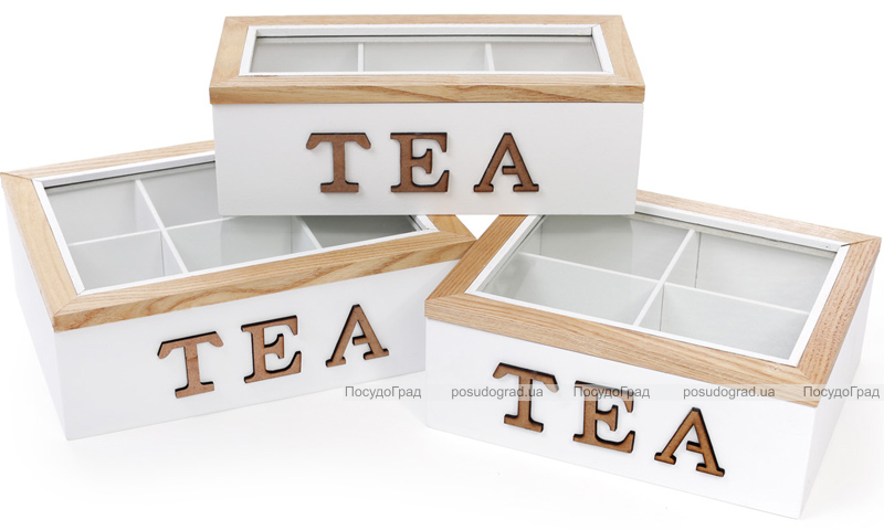 Коробка-шкатулка "I Love Tea" для чаю та цукру 4-х секційна 20x18x8см