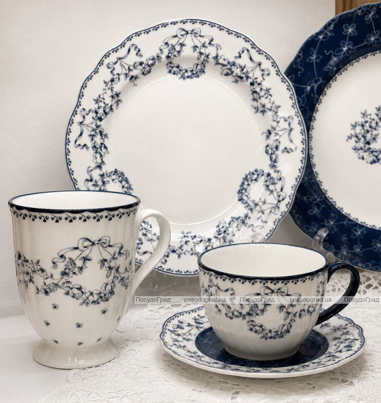 Набор 2 фарфоровых обеденных тарелок "Vintage Blue" Ø20.5см, синий декор