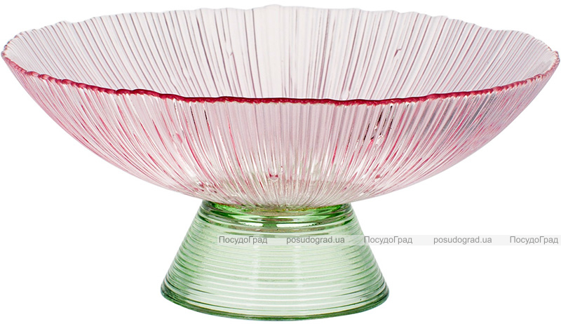 Фруктовница из цветного стекла Viterbo Pink Ø25см, розовый с изумрудным