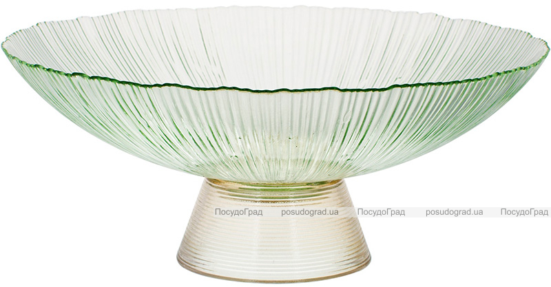Фруктовница из цветного стекла Viterbo Emerald Ø33см, изумрудный с золотым