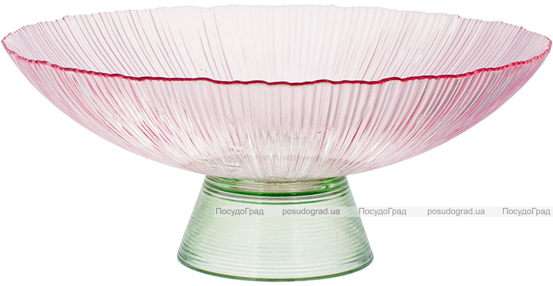 Фруктовница из цветного стекла Viterbo Pink Ø33см, розовый с изумрудным