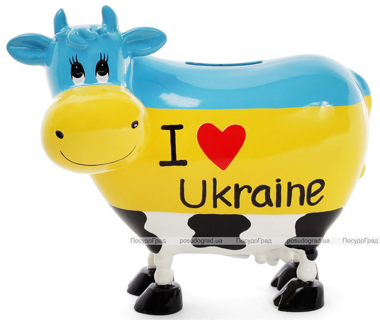 Копилка-коровка "I love Ukraine" 16.5х9х14см керамическая
