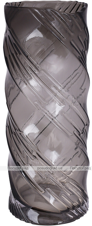 Ваза для квітів зі скла Ancient Glass "Infinitty" Ø12x30см, чорне димчасте скло