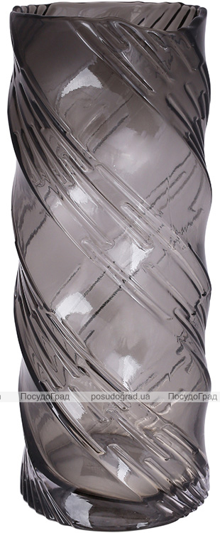 Ваза для квітів зі скла Ancient Glass "Infinitty" Ø10x25см, чорне димчасте скло