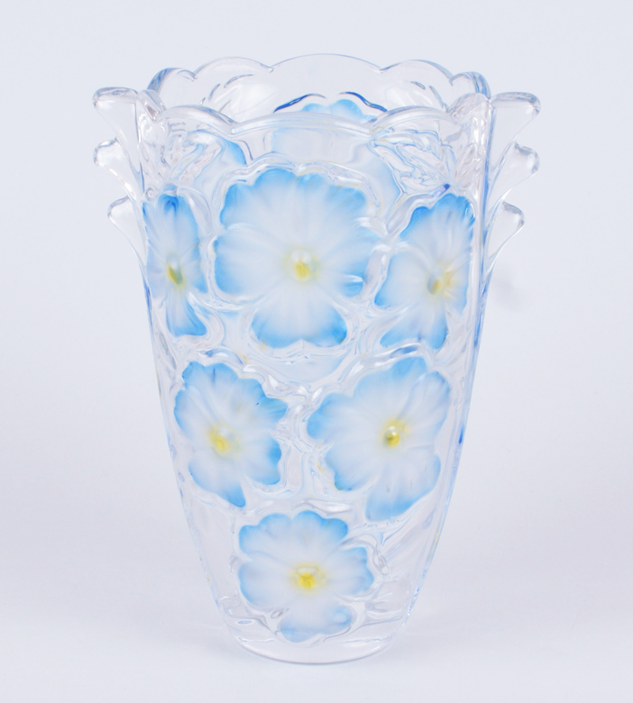 Ваза скляна Bona Glass 24см "Блакитні квіти"