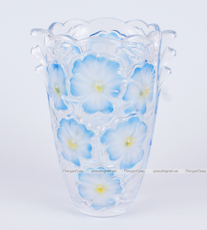 Ваза скляна Bona Glass 24см "Блакитні квіти"