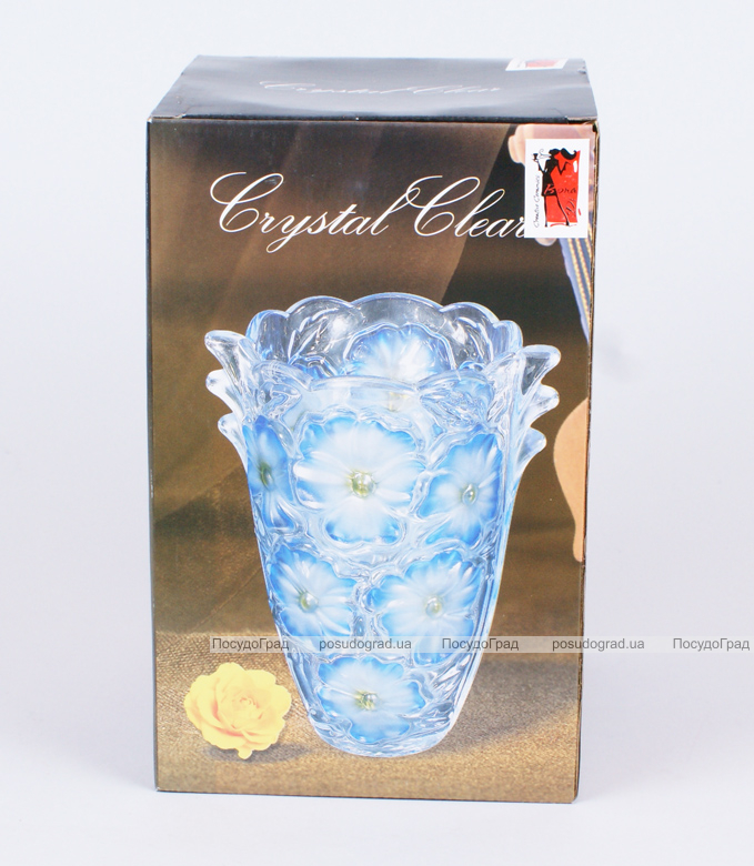 Ваза скляна Bona Glass 24см "Блакитні квіти"