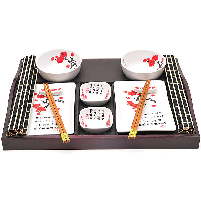 Набір для суші Iwaki Sushi Set 13 предметів на дерев'яній таці