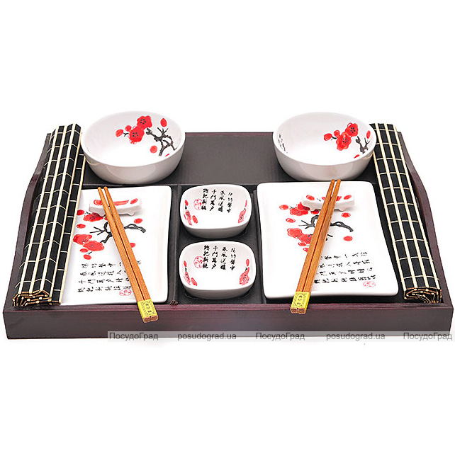 Набір для суші Iwaki Sushi Set 13 предметів на дерев'яній таці