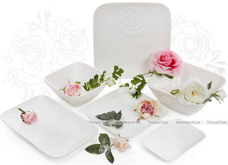 Набір 3 порцелянових салатників "White Rose" квадратні 1.6л (біла порцеляна)