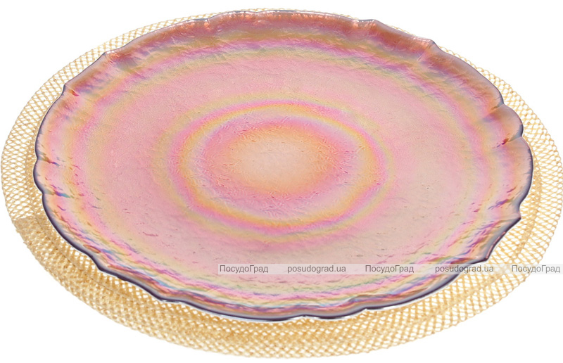 Блюдо сервіровочне Strawberry Rainbow декоративне Ø33см, підставна тарілка, скло