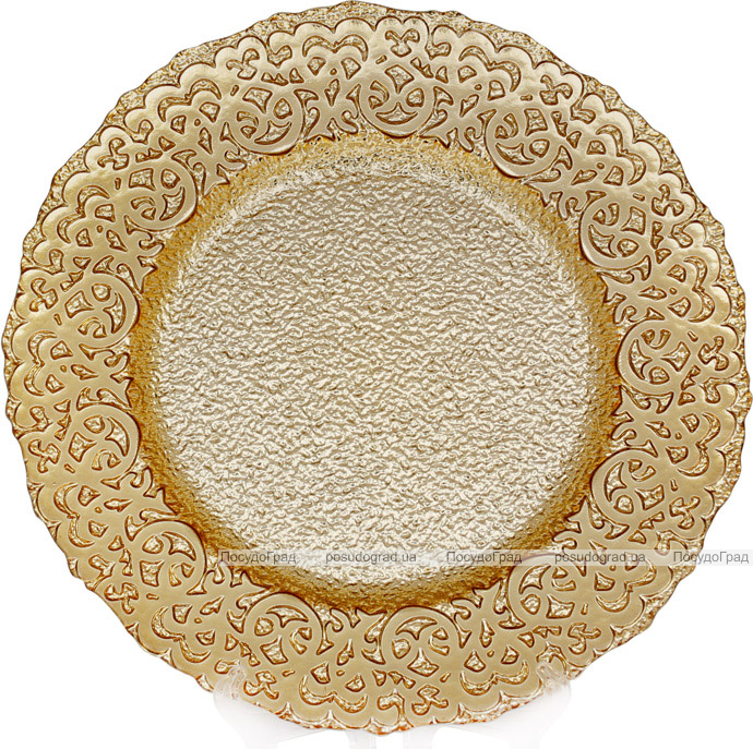 Блюдо сервіровочне Lace Golden декоративне Ø33см, підставна тарілка, скло