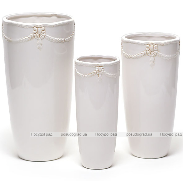 Набор 3 керамические вазы White Triple "Афина" 9x24см, 13x28см и 16x32см