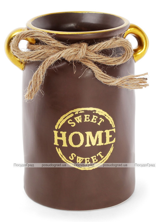 Ваза керамическая "Home sweet home" 19см, шоколадный горшок