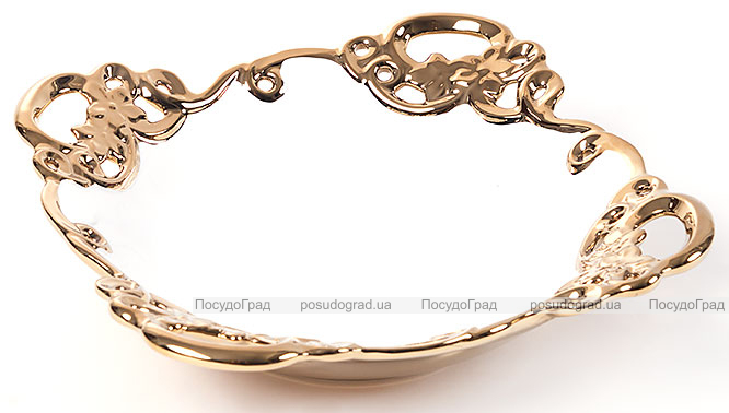 Блюдо для фруктів "Жар-птиця" Gold Luxury-03 Ø32х9см з декоративними стразами