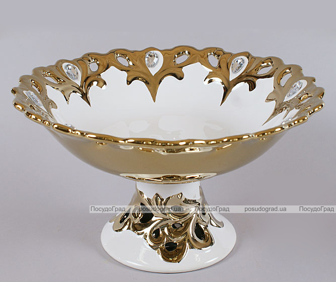 Блюдо для фруктів "Жар-птиця" Gold Luxury-05 Ø26см з декоративними стразами