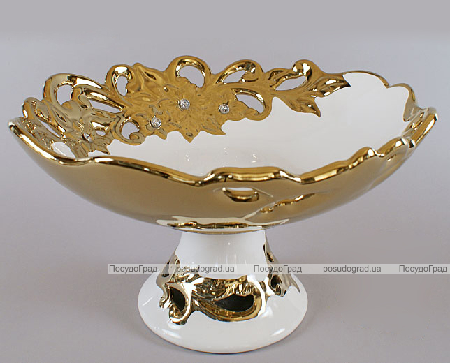 Блюдо для фруктів "Жар-птиця" Gold Luxury-05 Ø33см з декоративними стразами