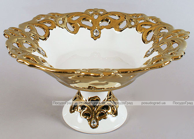 Блюдо для фруктів "Жар-птиця" Gold Luxury-05 Ø34см з декоративними стразами